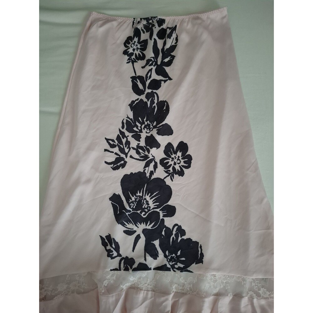 Free People Long Lost Lover Maxi Slip Skirt Lace Inset Satin Flouncy Pink M EC - Picture 2 of 12